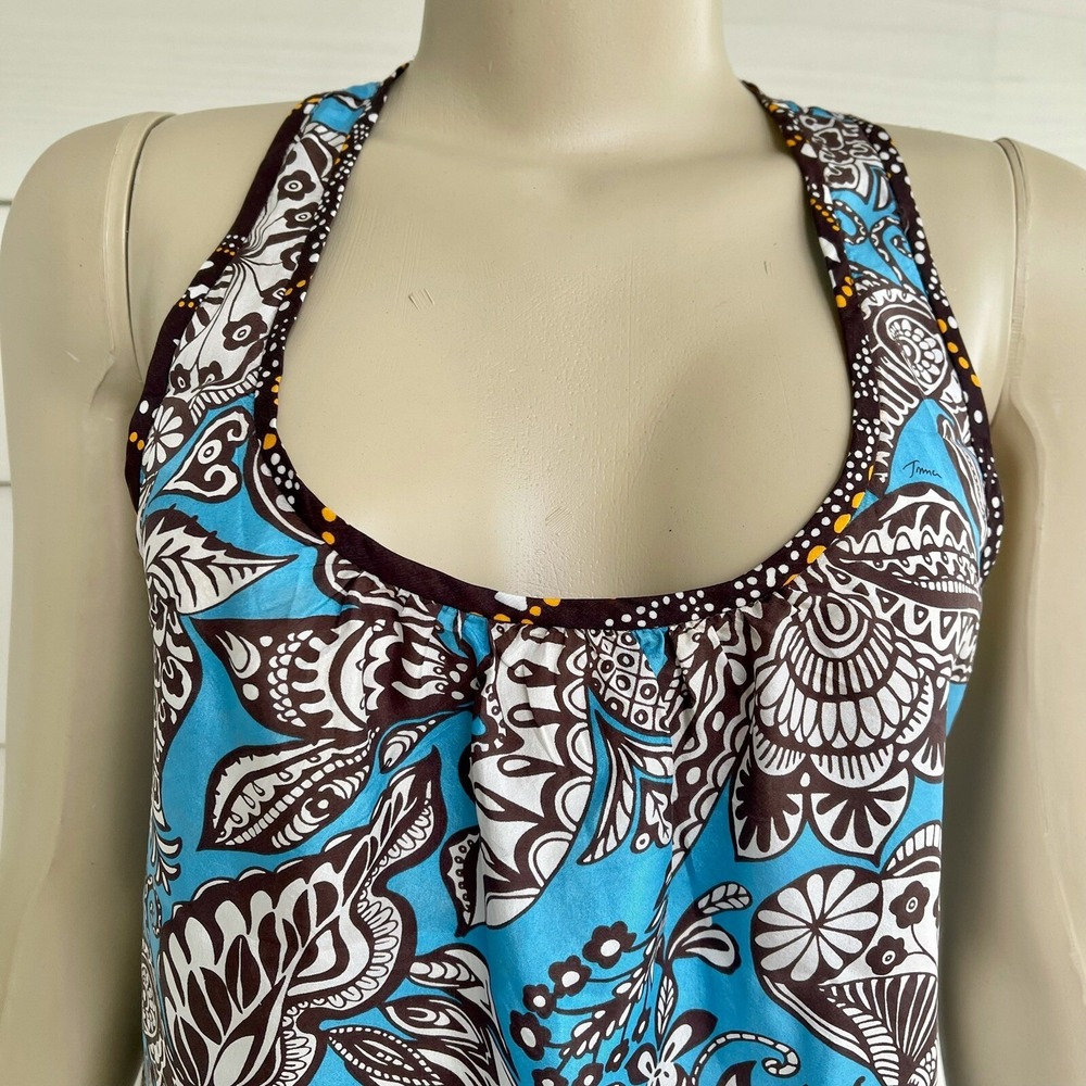 Trina Turk 100% Silk Paisley Tank Top S Racerback Boho Y2K Resort Coastal USA - Picture 3 of 11